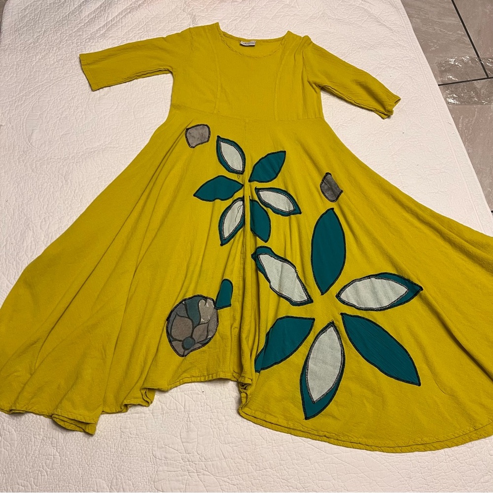 Cotton Ways Women’s Long Asymmetrical Hem Dress 3/4 Sleeve Size 1X Green